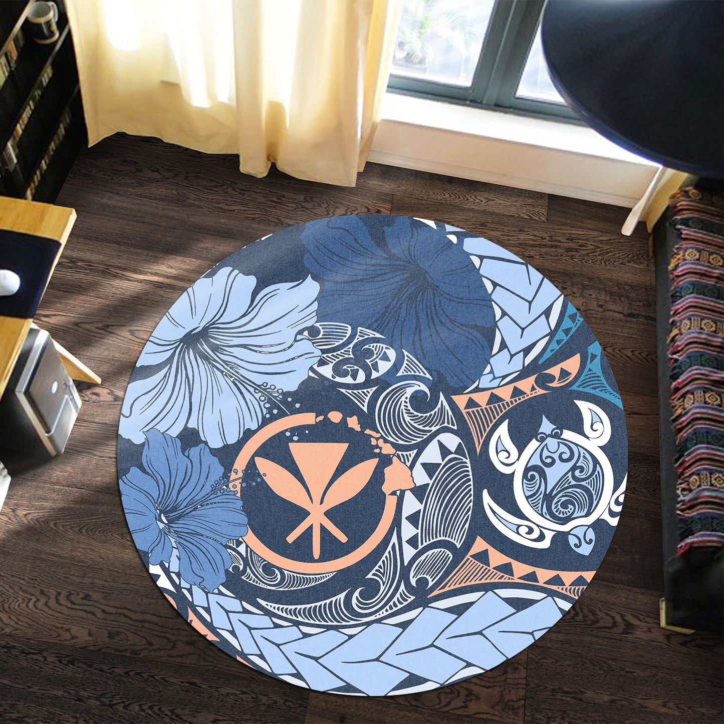 Hawaii Round Rug Kanaka Maoli Tribal Pattern