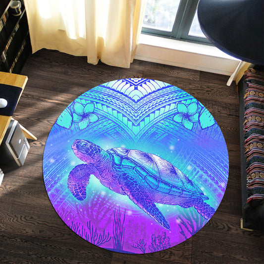 Hawaii Round Rug Turtle Underwater Sea Polynesian Style