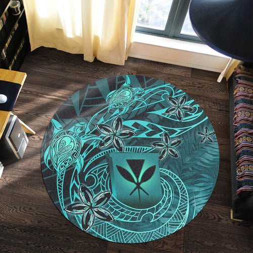 Hawaii Round Rug Kanaka Maoli Tropical Leaves Polynesian Pattern