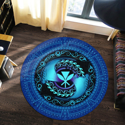 Hawaii Round Rug Manta Ray Couple Polynesian Ocean Style
