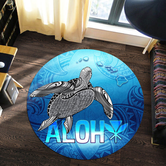 Hawaii Round Rug Aloha Turtle Ocean Style