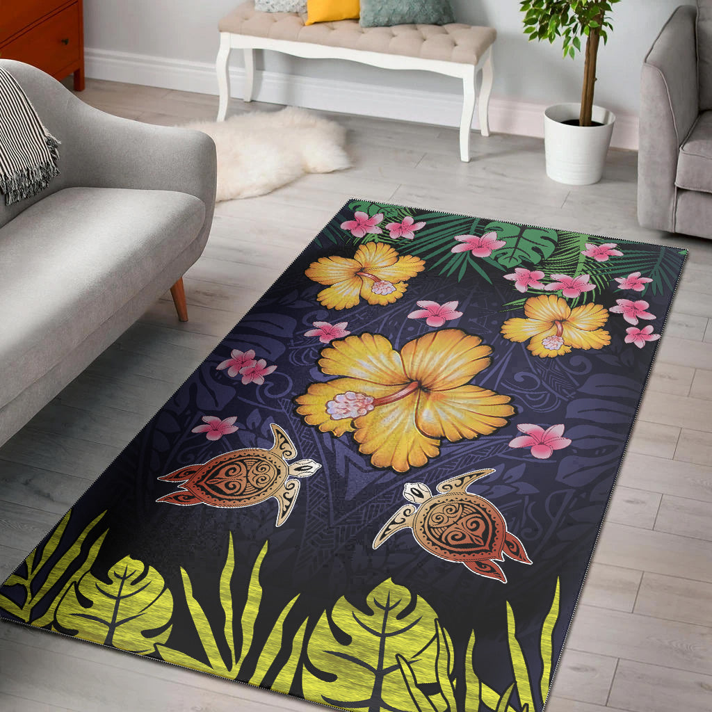 Hawaii Area Rug Polynesian Patterns Turtle Couple Hibiscus Plumeria Flowers