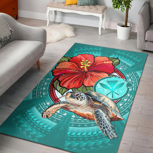 Hawaii Area Rug Hawaiian Map Turtle Hibiscus Flowers Polynesian Patterns Style
