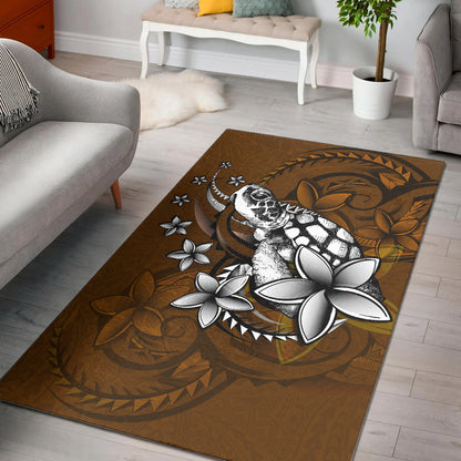 Hawaii Area Rug Sea Turtle With Plumeria Polynesian Patterns Retro Style