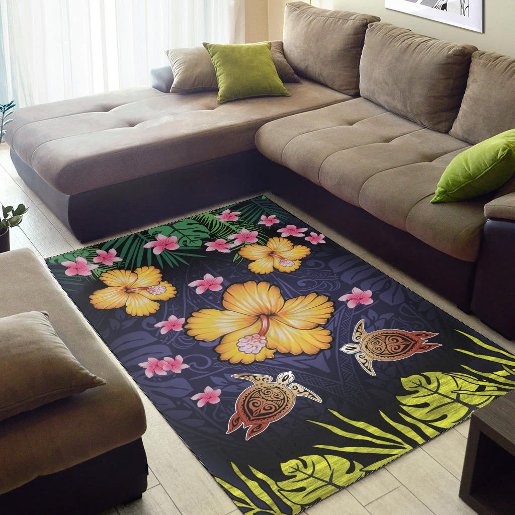 Hawaii Area Rug Polynesian Patterns Turtle Couple Hibiscus Plumeria Flowers