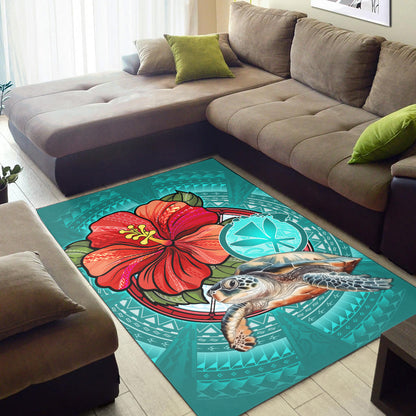 Hawaii Area Rug Hawaiian Map Turtle Hibiscus Flowers Polynesian Patterns Style