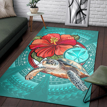 Hawaii Area Rug Hawaiian Map Turtle Hibiscus Flowers Polynesian Patterns Style