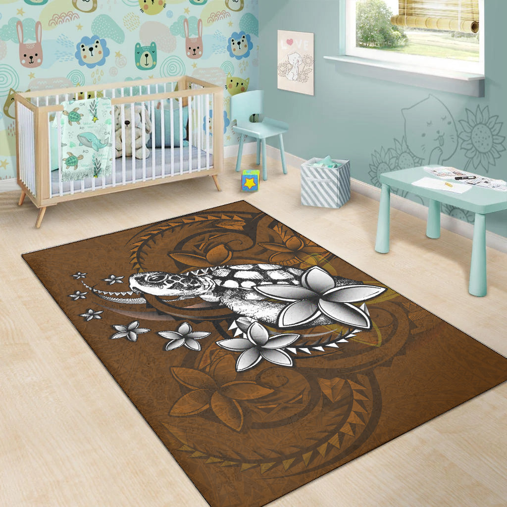 Hawaii Area Rug Sea Turtle With Plumeria Polynesian Patterns Retro Style