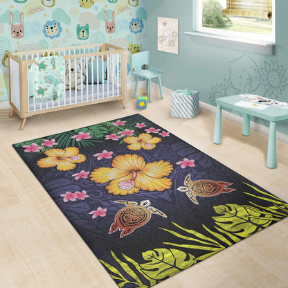 Hawaii Area Rug Polynesian Patterns Turtle Couple Hibiscus Plumeria Flowers