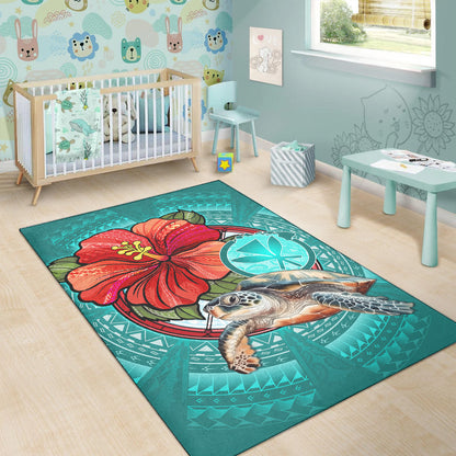 Hawaii Area Rug Hawaiian Map Turtle Hibiscus Flowers Polynesian Patterns Style