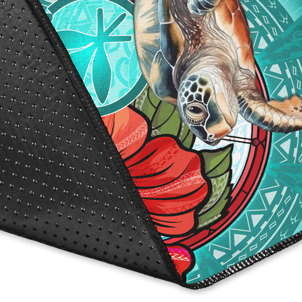 Hawaii Area Rug Hawaiian Map Turtle Hibiscus Flowers Polynesian Patterns Style