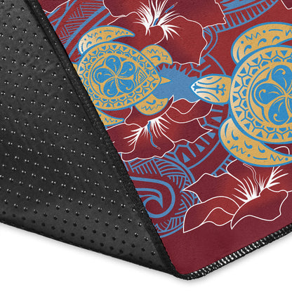 Hawaii Area Rug Polynesian Cultures Turtle Couple Tropical Flowers Red Color