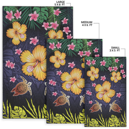 Hawaii Area Rug Polynesian Patterns Turtle Couple Hibiscus Plumeria Flowers