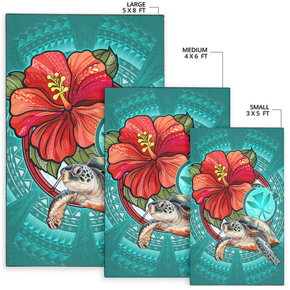 Hawaii Area Rug Hawaiian Map Turtle Hibiscus Flowers Polynesian Patterns Style