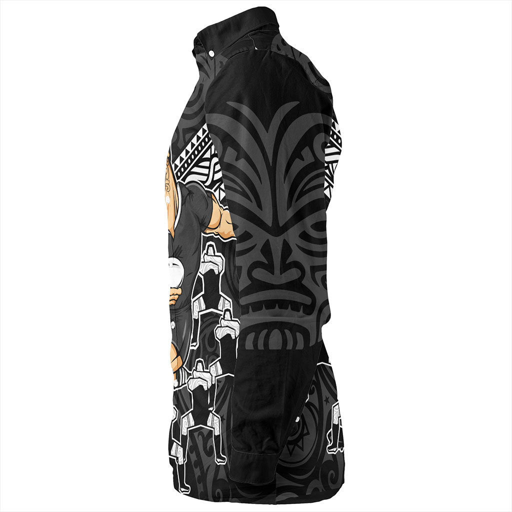 New Zealand Long Sleeve Shirt Rugby Maori Tribal Mascot Dringking Style