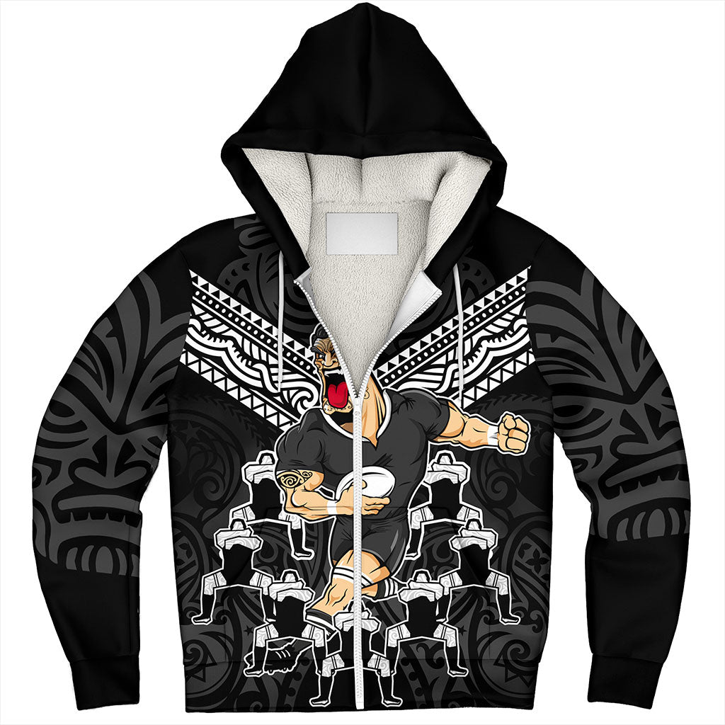 New Zealand Sherpa Hoodie Rugby Maori Tribal Mascot Dringking Style