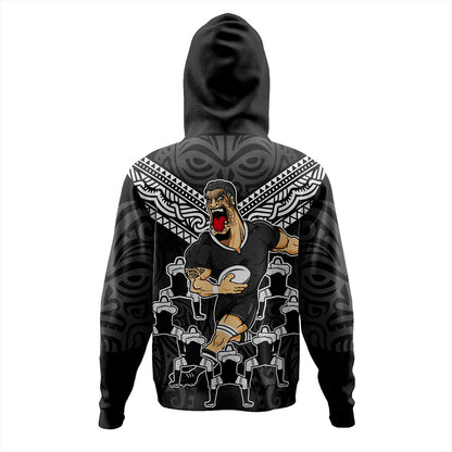 New Zealand Hoodie Rugby Maori Tribal Mascot Dringking Style