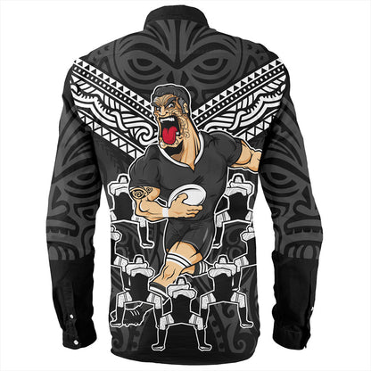 New Zealand Long Sleeve Shirt Rugby Maori Tribal Mascot Dringking Style