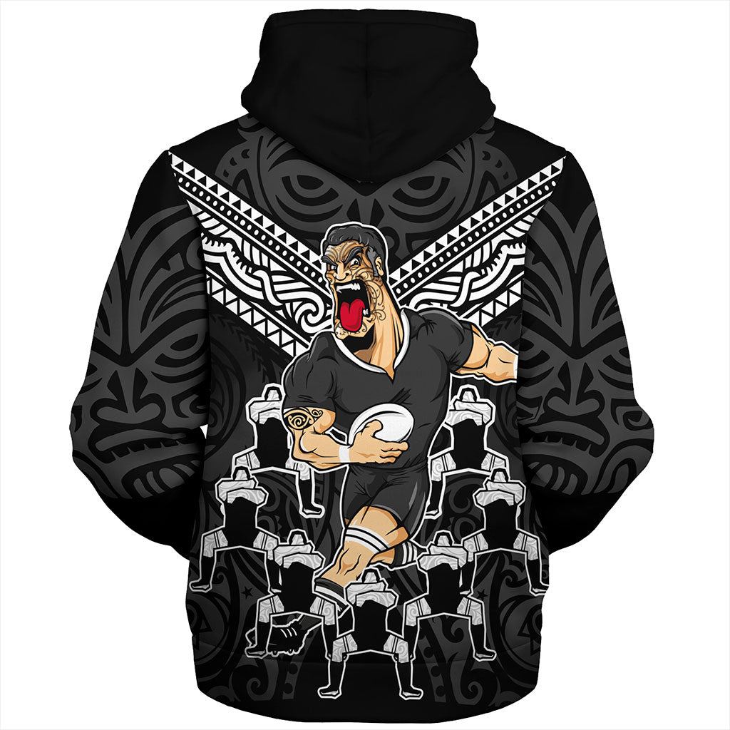 New Zealand Sherpa Hoodie Rugby Maori Tribal Mascot Dringking Style