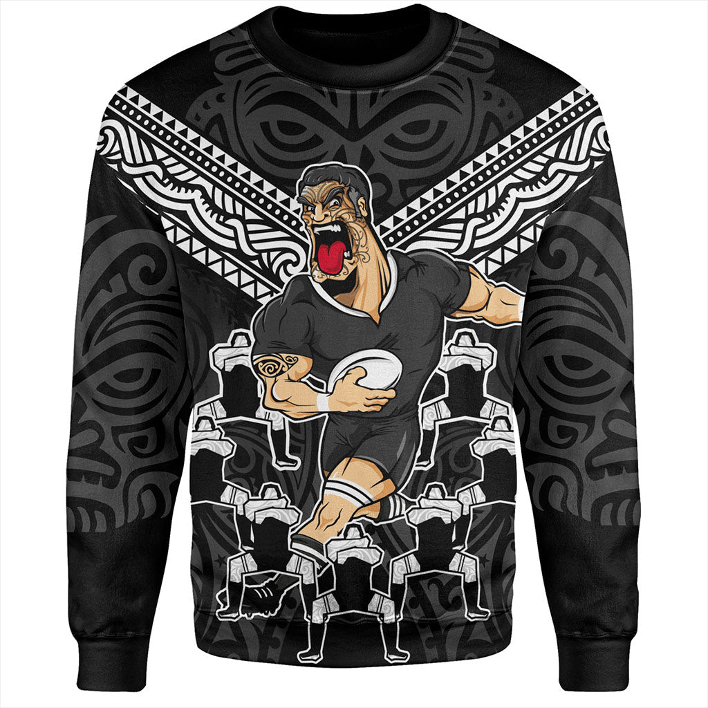 New Zealand Sweatshirt Rugby Maori Tribal Mascot Dringking Style
