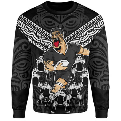 New Zealand Sweatshirt Rugby Maori Tribal Mascot Dringking Style