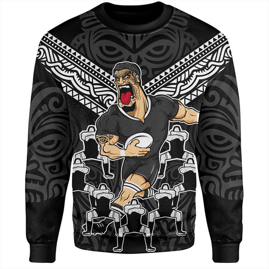New Zealand Sweatshirt Rugby Maori Tribal Mascot Dringking Style