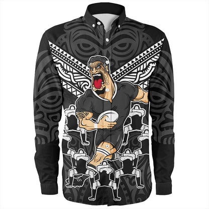 New Zealand Long Sleeve Shirt Rugby Maori Tribal Mascot Dringking Style
