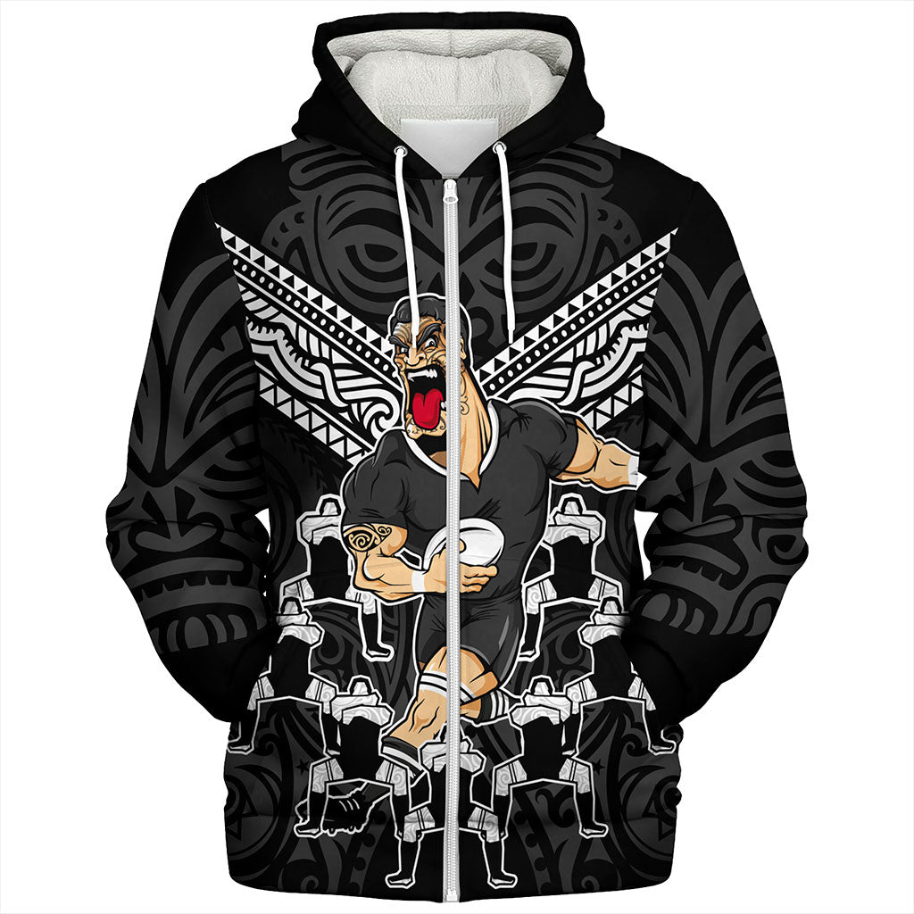 New Zealand Sherpa Hoodie Rugby Maori Tribal Mascot Dringking Style