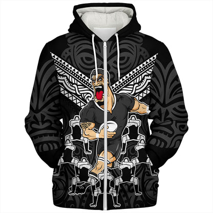 New Zealand Sherpa Hoodie Rugby Maori Tribal Mascot Dringking Style