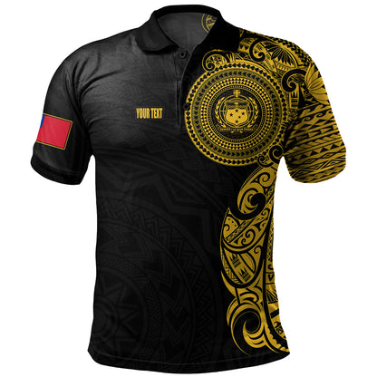 Samoa Polo Shirt Custom Polynesian Half Sleeve Gold Tattoo With Seal Black