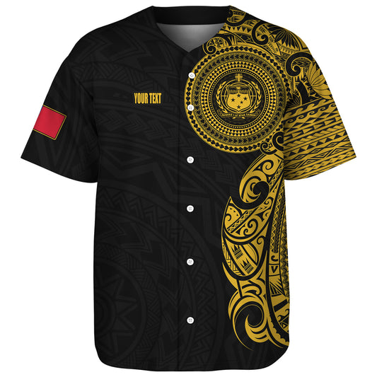 Samoa Baseball Shirt Custom Polynesian Half Sleeve Gold Tattoo With Seal Black
