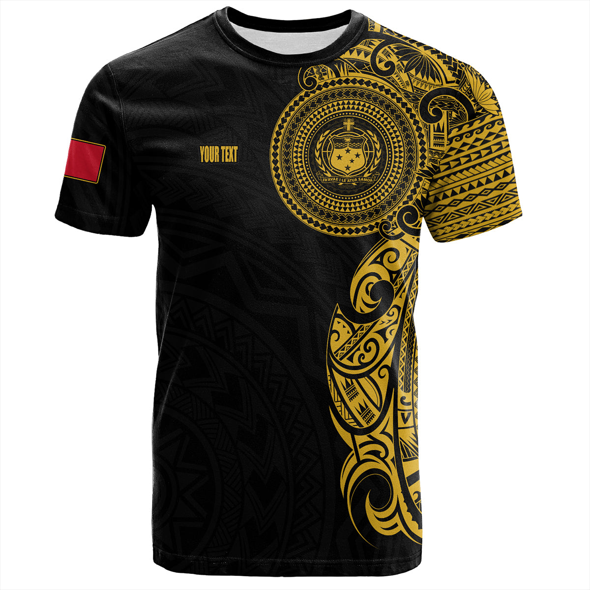 Samoa T-Shirt Custom Polynesian Half Sleeve Gold Tattoo With Seal Black