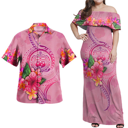 Samoa Combo Off Shoulder Long Dress And Shirt Floral With Seal Pink