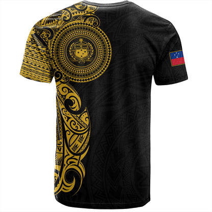 Samoa T-Shirt Custom Polynesian Half Sleeve Gold Tattoo With Seal Black