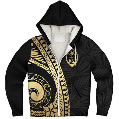 Guam Sherpa Hoodie Tribal Pattern Golden