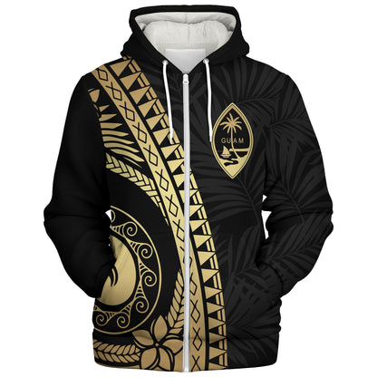 Guam Sherpa Hoodie Tribal Pattern Golden