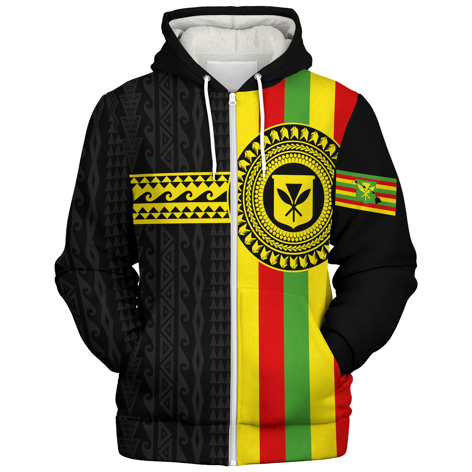 Hawaii Sherpa Hoodie Kanaka Maoli Flag Polynesian