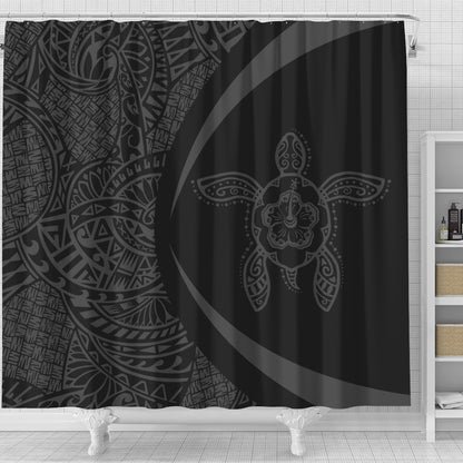 Hawaii Shower Curtain Turtle Hibiscus Lauhala Black Gray Circle