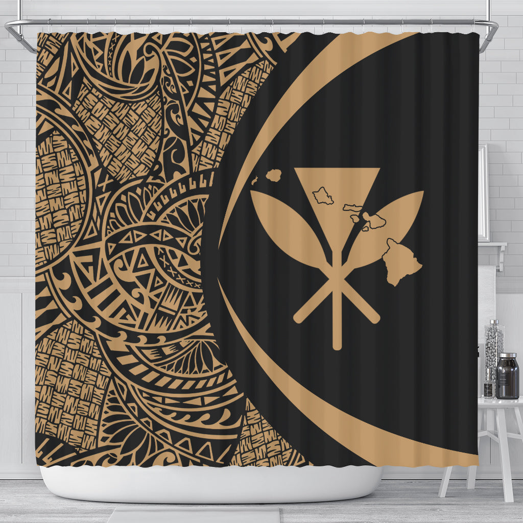Hawaii Shower Curtain Kanaka Maoli Hawaiian Map Lauhala Gold Circle