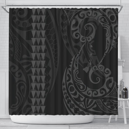 Hawaii Shower Curtain Hawaiian Map Kakau Style Gray
