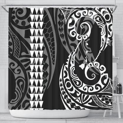 Hawaii Shower Curtain Hawaiian Map Kakau Style White