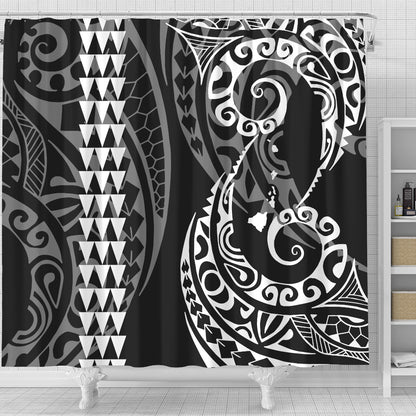 Hawaii Shower Curtain Hawaiian Map Kakau Style White