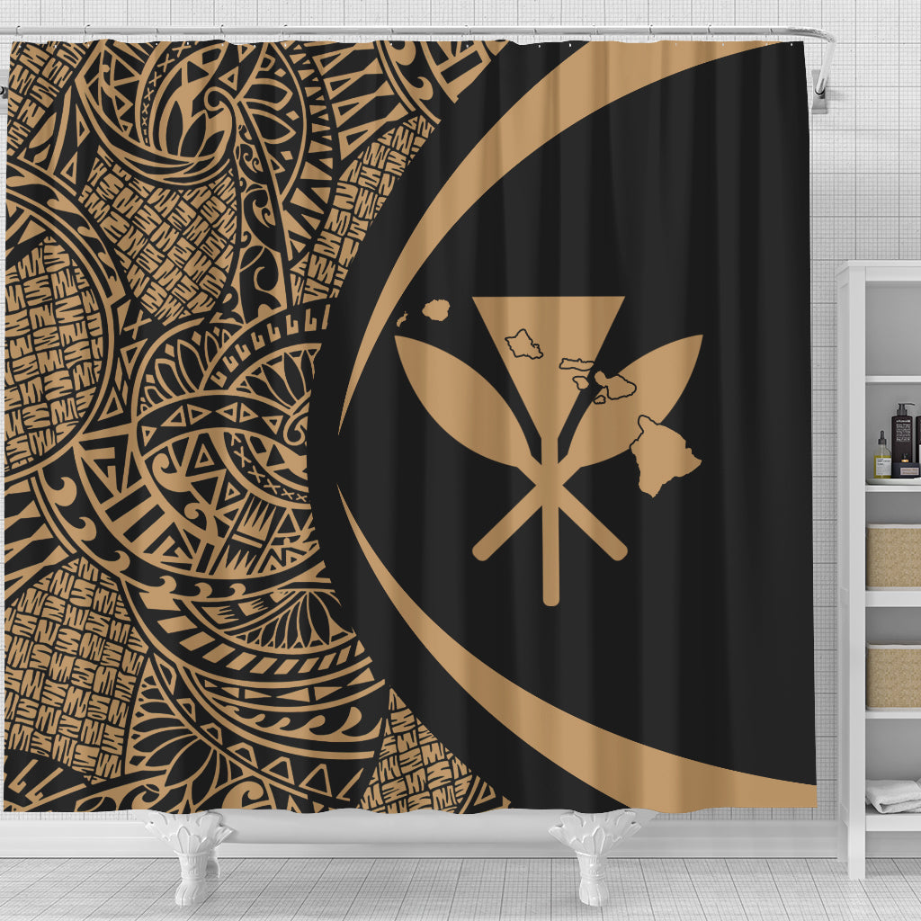 Hawaii Shower Curtain Kanaka Maoli Hawaiian Map Lauhala Gold Circle