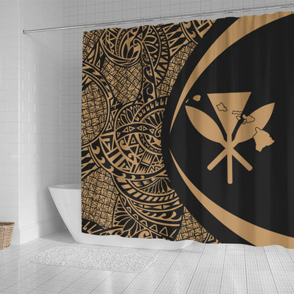 Hawaii Shower Curtain Kanaka Maoli Hawaiian Map Lauhala Gold Circle