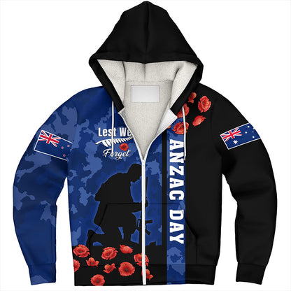 New Zealand Sherpa Hoodie Anzac Day Lest We Forget Military Camouflage Simple Style