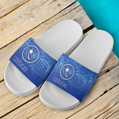 Chuuk State Flag Color With Traditional Patterns Slide Sandals
