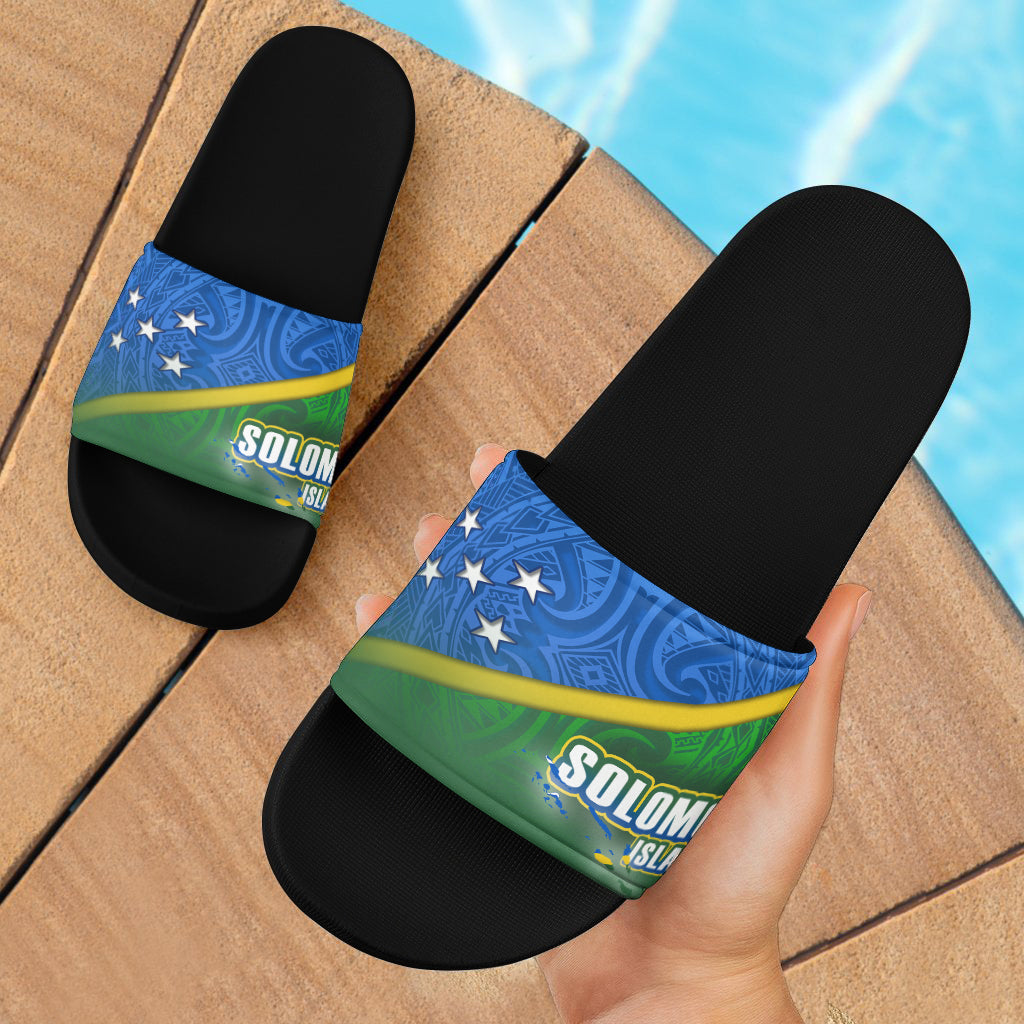 Solomon Islands Flag Color With Traditional Patterns Slide Sandals