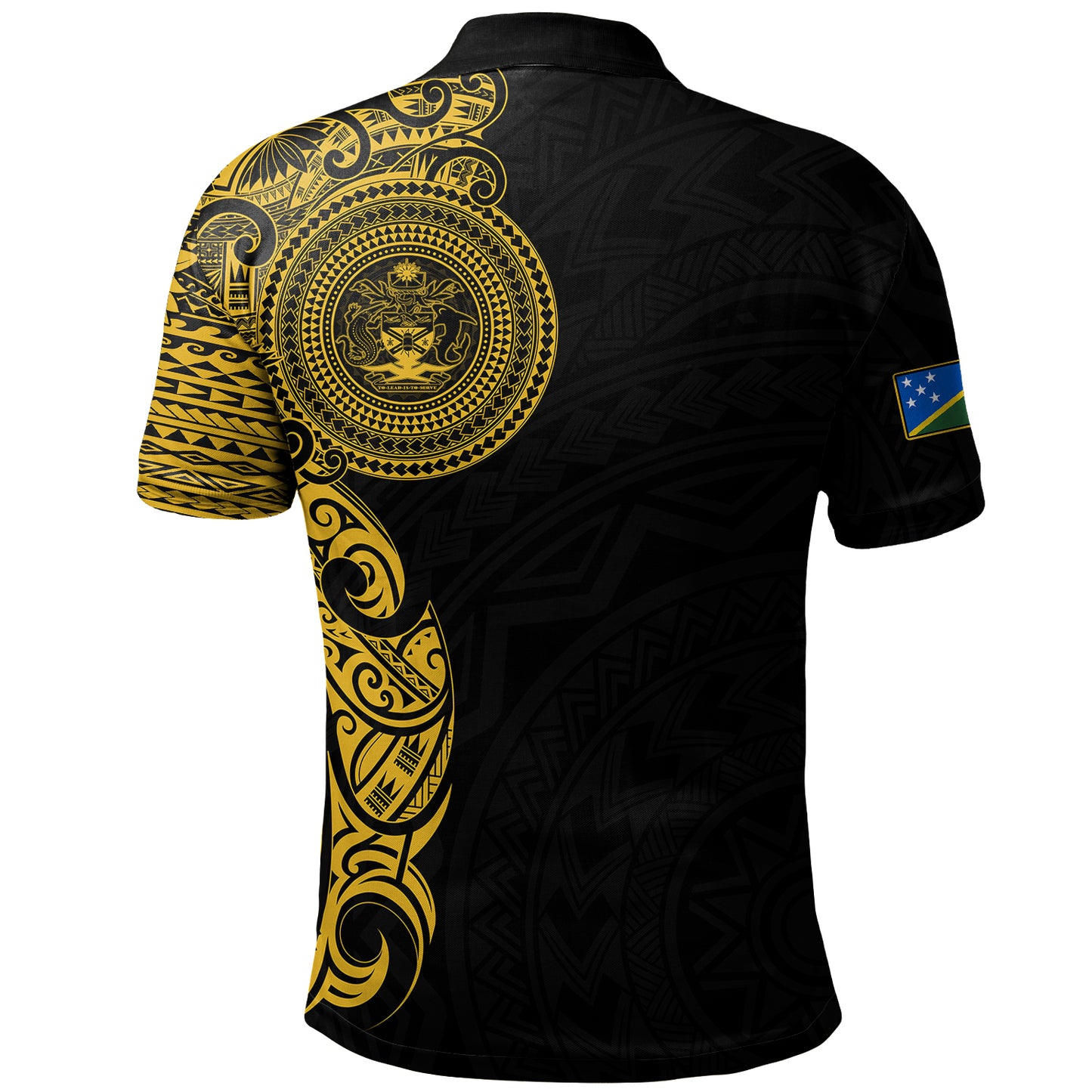 Solomon Islands Polo Shirt Custom Polynesian Half Sleeve Gold Tattoo With Seal Black