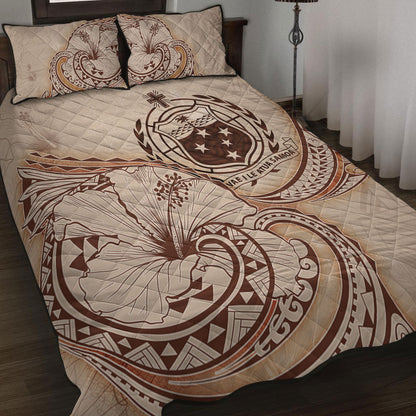 Samoa Quilt Bed Set Hibiscus Flower Vintage Style