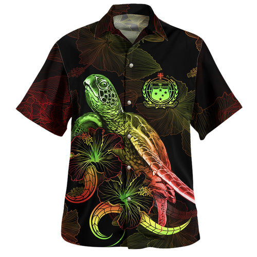 Samoa Hawaiian Shirt Sea Turtle With Blooming Hibiscus Flowers Reggae